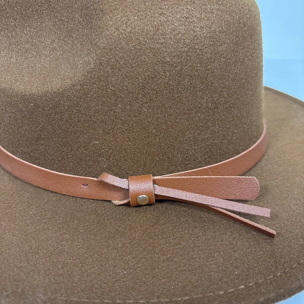 Large Wide Brim Felt Fedora Panama Cowboy Girl Hat Casual Jazz Cap Women Brown